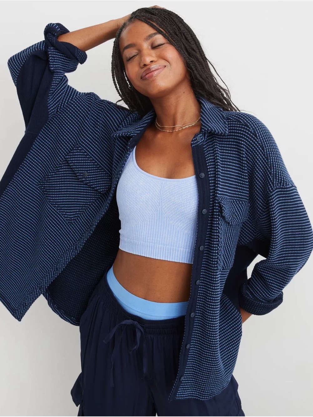 Aerie LumberJane Waffle Shirt in Navy - M
